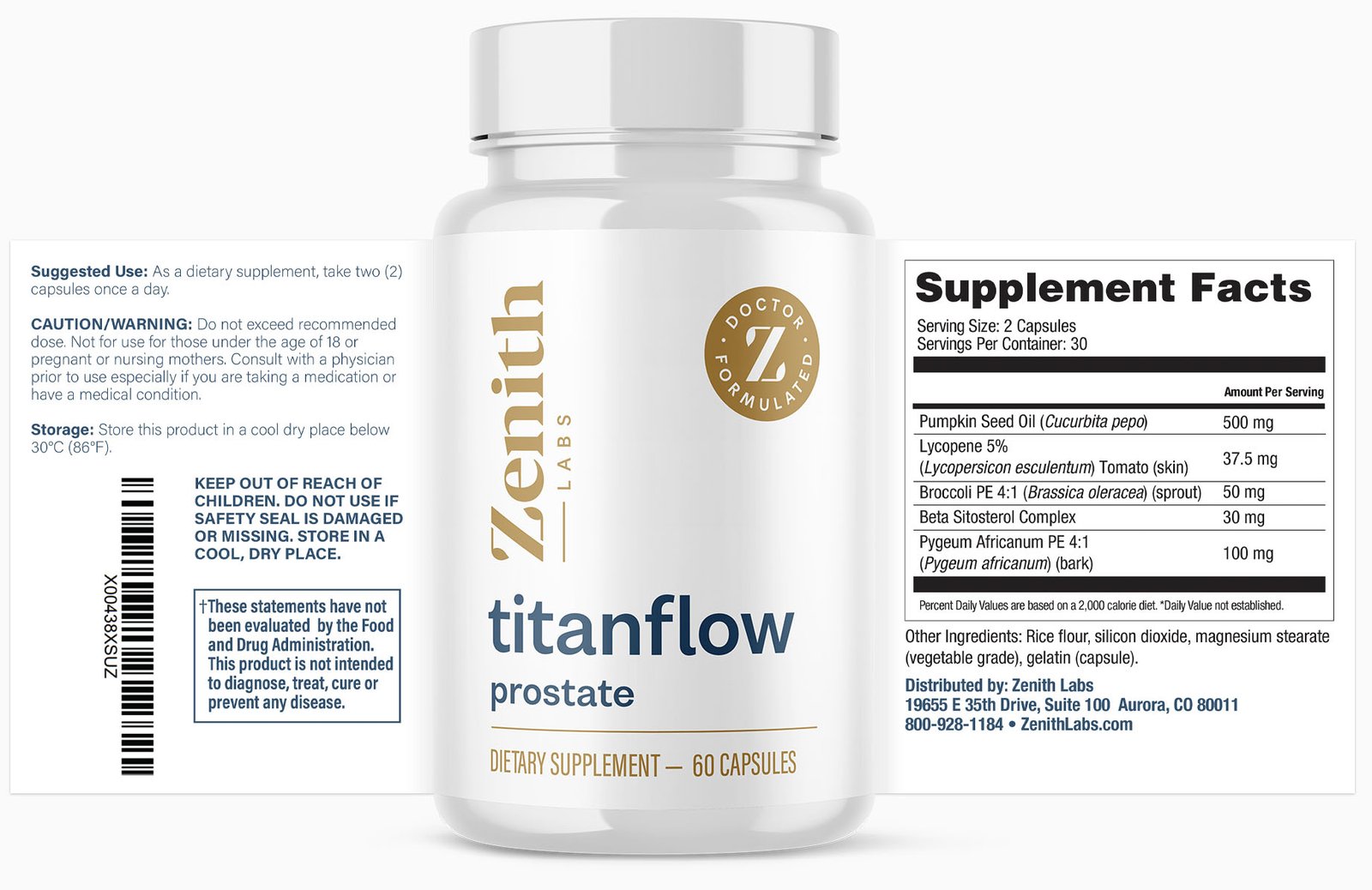 TitanFlow bottle and Supplement Facts label